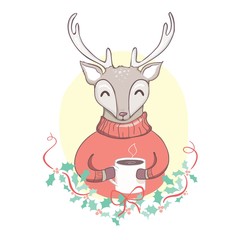 Cute deer heads seamless pattern. Christmas background. Vector illustration
