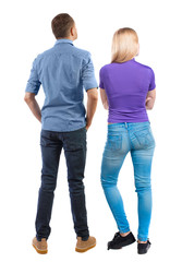 Back view of couple. beautiful friendly girl and guy together.