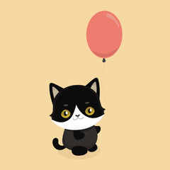 Cute cartoon black cat with big eyes. Vector illustration. .