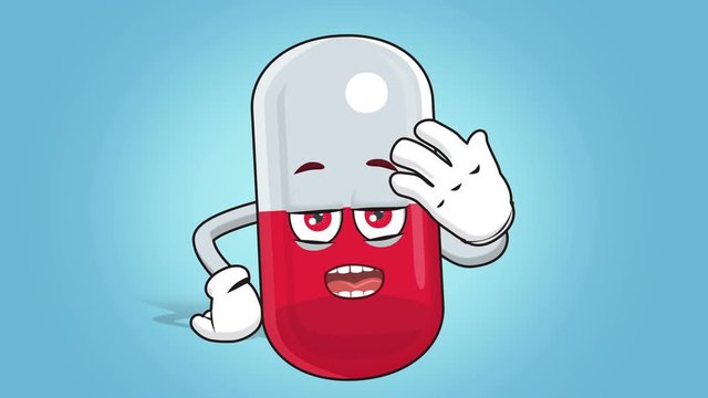 Cartoon Pill Capsule Face Animation Facepalm Upset Speak