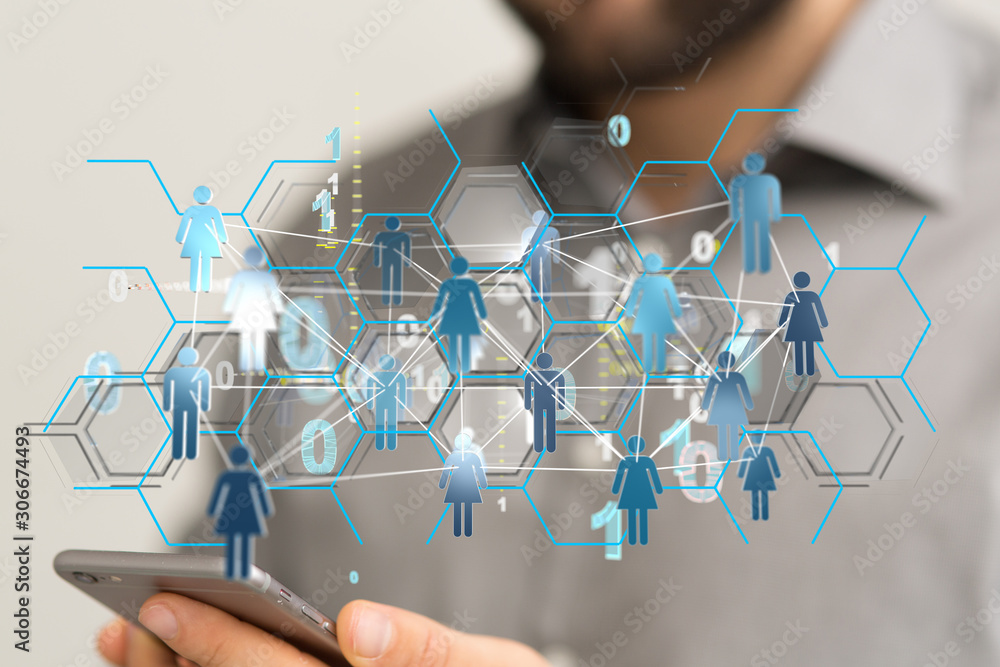 Wall mural conceptual image with social connection
