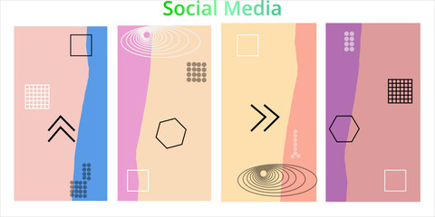 Editable story templates with empty place for text abstract creative backgrounds for social media. Bright colored with hand drawn scribbles promotional backgrounds for social media apps - vector eps10