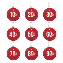 Obraz na płótnie Canvas Red Paper Sale Percent Tags. Set Of Vector Labels. Vector Elements.
