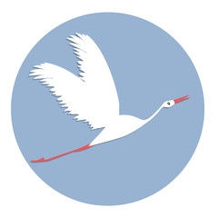 Stork flying - round icon - isolated on white background - vector. Environmental Protection. Animal world.