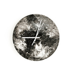 Round black watercolor clock isolated on white background. Minimal concept. Flat lay. Top view.