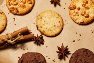 Sweet chocolate chip cookies. Healthy Food Snack Concept