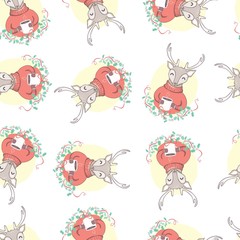 Cute deer heads seamless pattern. Christmas background. Vector illustration