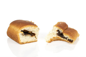 Group of two whole sweet czech bun isolated on white background