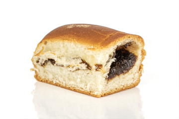One whole yeast sweet czech bun isolated on white background