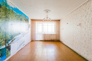 Russia, Moscow- July 23, 2019: interior room apartment. decrepit old careless not modern setting. cosmetic repairs required