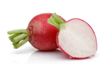 Red radish with slices isolated on white