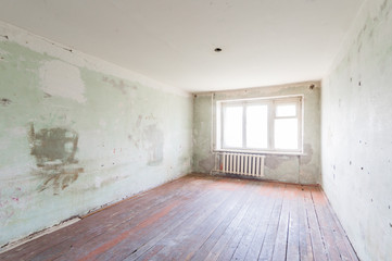 Russia, Moscow- July 23, 2019: interior room apartment. decrepit old careless not modern setting. cosmetic repairs required