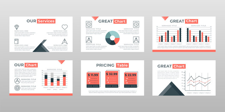 Red colored business analytics concept power point presentation pages template design