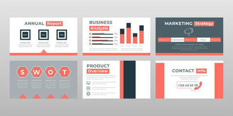 Red gray colored Swot Analyze concept power point presentation pages template design
