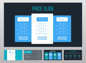 Blue and gray colored pricing list concept power point presentation pages template design