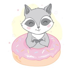 Cute raccoon with big tasty donut