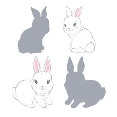 Vector collection of hand drawn rabbits. Realistic sketch animals. Easter set