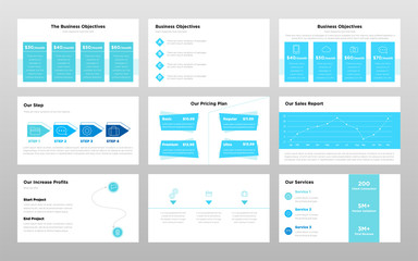 Aqua blue and white colored business concept power point presentation pages template design