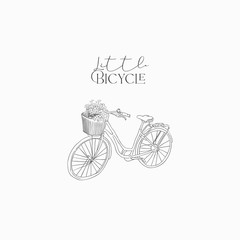 Fototapeta na wymiar Hand drawn isolated vintage bike bicycle with flowers, sketch, doodle. Vector illustration. Logo Branding Simple Line art, outlined, linear
