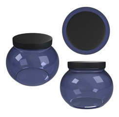 blue glass cosmetic jar white background