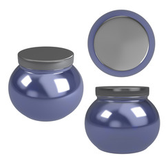 blue acrylic cosmetic jar with white background