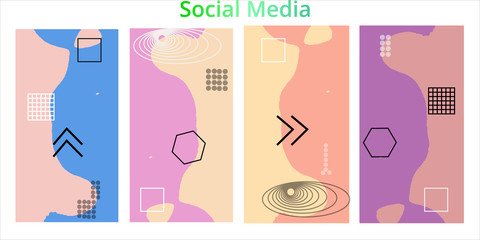 Editable story templates with empty place for text abstract creative backgrounds for social media. Bright colored with hand drawn scribbles promotional backgrounds for social media apps - vector eps10