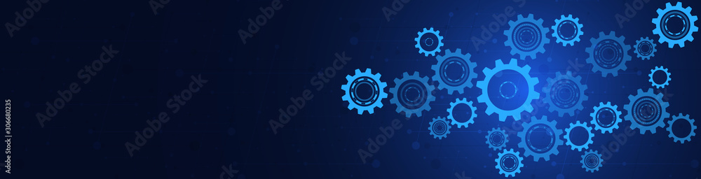 Poster cogs and gear wheel mechanisms. hi-tech digital technology and engineering. abstract technical backg