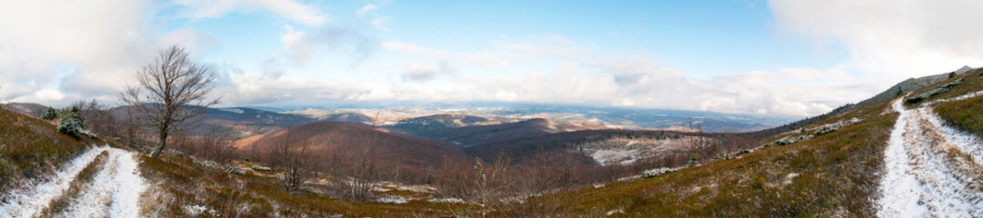 beautiful panorama of winter mountains in sunny weather