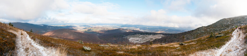beautiful panorama of winter mountains in sunny weather
