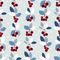Seamless Pattern with berries and snowflakes