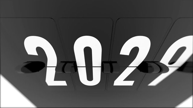 3d render animation of Extremely closeup of Flip countdown timer of year. Happy new year. Countdown timer. Mechanical scoreboard of counter of elapsed time. 