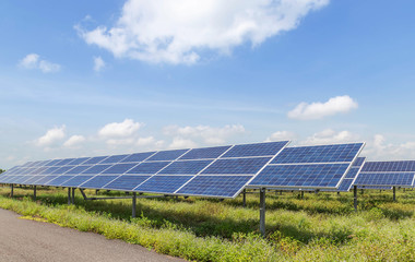 Rows array of polycrystalline silicon solar cells or photovoltaic cells in solar power plant...