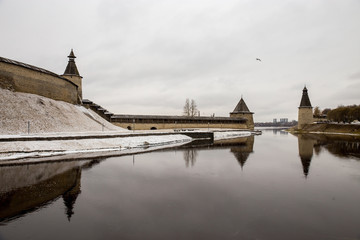 The ancient medieval fortress is located on the river Bank. The fortress is covered with fallen...