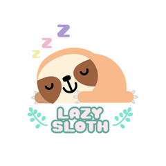 Lazy sloth, cute sloth sleeping isolated on white background, Vector illustration.