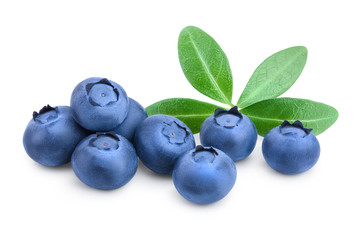 fresh blueberry with leaves isolated on white background closeup