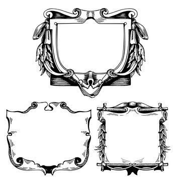 Cartouche For An Old Geographical Map. Ancient Frame For The Signature. Baroque, Rococo Style. Hand-drawn Sketch Vector