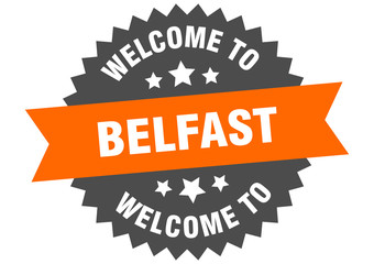 Belfast sign. welcome to Belfast orange sticker