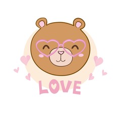 Vector illustration of cute little Teddy bear holding red heart.