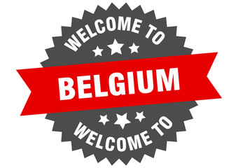 Belgium sign. welcome to Belgium red sticker