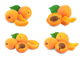 Apricot fruit isolated on white background macro. Set or collection