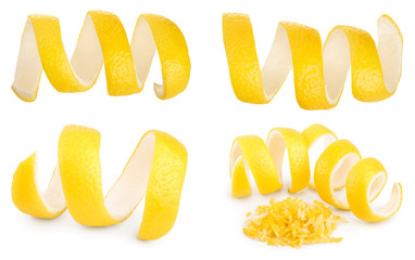 Set or collection lemon peel isolated on white background - obrazy, fototapety, plakaty