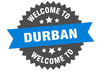 Durban sign. welcome to Durban blue sticker