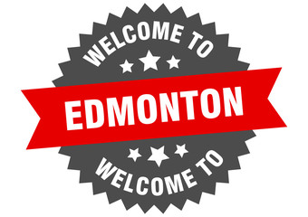 Edmonton sign. welcome to Edmonton red sticker