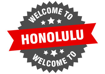 Honolulu sign. welcome to Honolulu red sticker