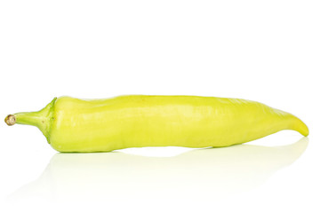 One whole hot green pepper banana isolated on white background