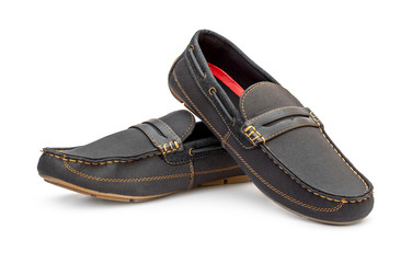 Pair of men's loafers on a white background.