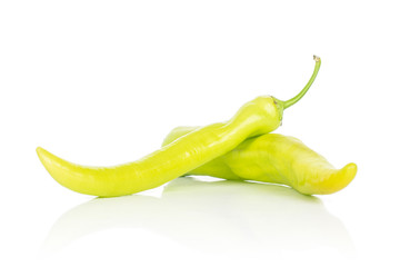 Group of two whole hot green pepper banana isolated on white background