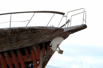 Detail of the bow of a derelict fishing boat