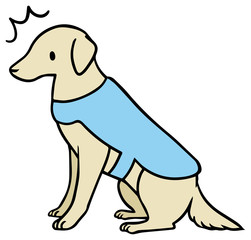 青いベストを着た介助犬のイラスト_驚いた顔