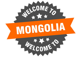 Mongolia sign. welcome to Mongolia orange sticker